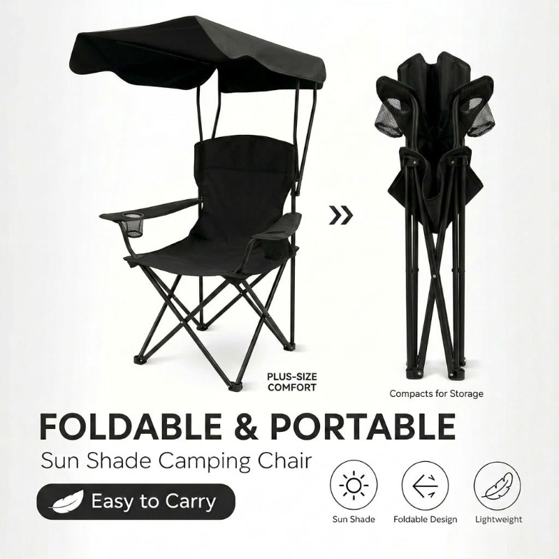 Outdoor Camping Lounge Chairs - كرسي تخييم خارجي مع مظلة، قابل