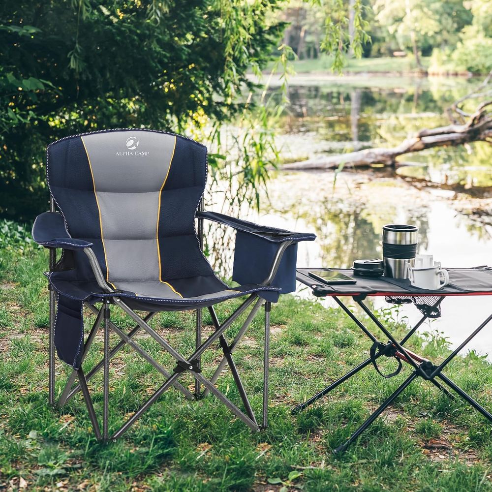 كرسي تخييم كبير الحجم مبطن وقو - مراجعة Outdoor Oversized Camping Chair وسعره