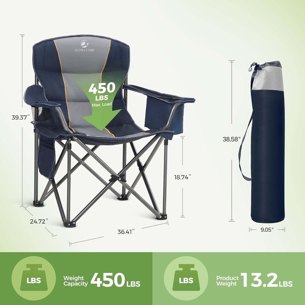 كرسي تخييم كبير الحجم مبطن وقو - مراجعة Outdoor Oversized Camping Chair وسعره