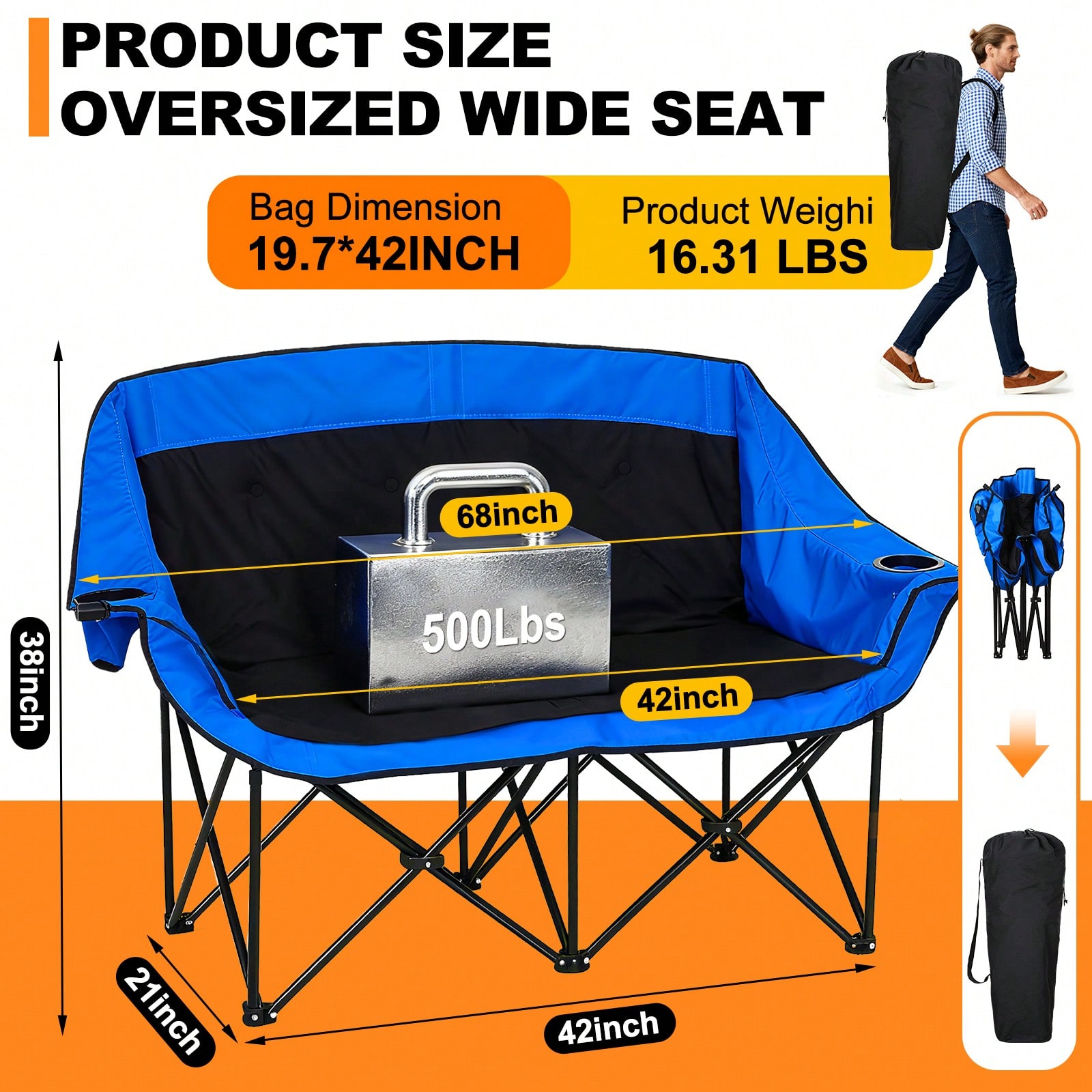 كرسي تخييم مزدوج مدفأ، كراسي ت - مراجعة Outdoor Oversized Camping Chair وسعره