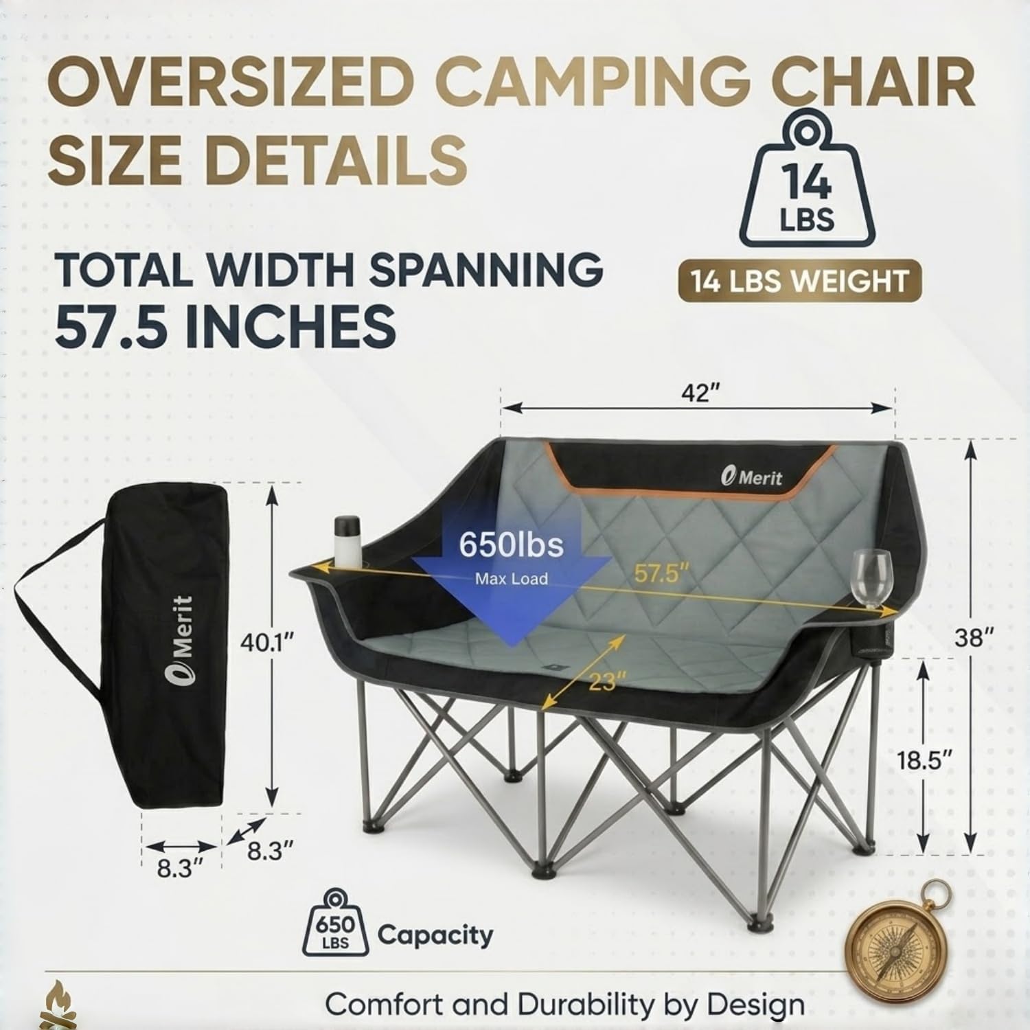 كرسي تخييم مزدوج قابل للطي بحم - مراجعة Outdoor Oversized Camping Chair وسعره